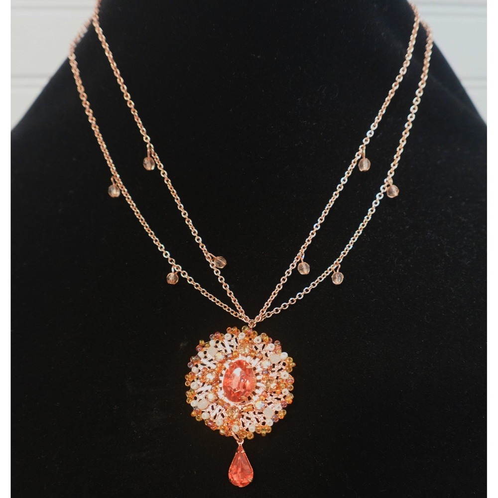 Avon Peach Paradise Rose Gold Tone Layered Medallion Necklace Double Strand